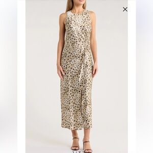 Rails Gabriella Sleeveless Ruched Satin Champagne Leopard Size Small